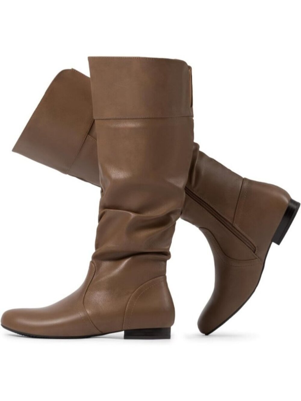 DREAM PAIRS Women's Camel Knee High Slouch Boots Round Toe Wide Calf Boots
